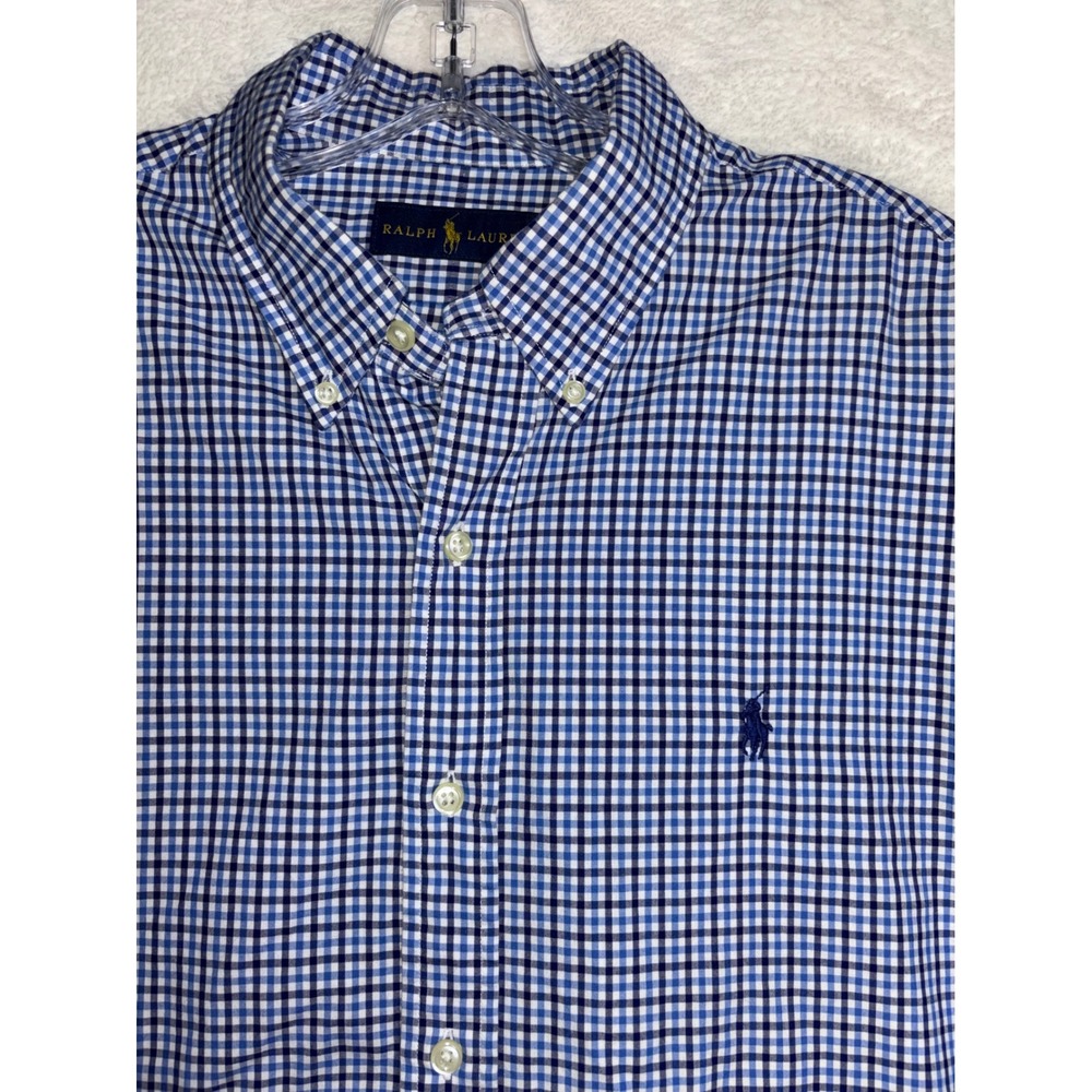 Ralph Lauren Mens Blue Gingham Check Button Down Shirt Long Sleeve Cotton Large
